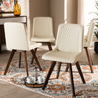 Baxton Studio LW1902G-Cream/Walnut-DC Pernille Modern Transitional Cream Faux Leather Upholstered Walnut Finished 4-Piece Wood Dining Chair Set Set